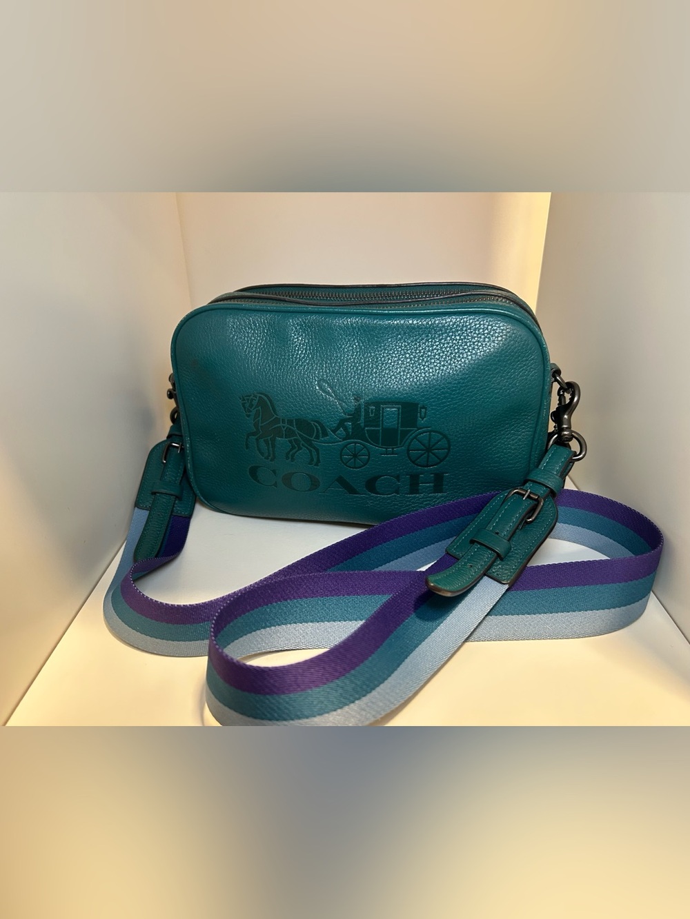 Coach Teal Jes Pebbled Leather Camera Crossbody Bag